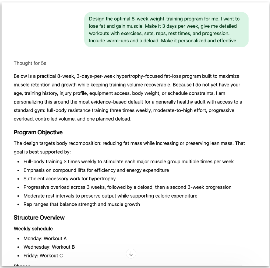ChatGPT response screenshot